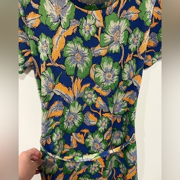 Zara Womens L Bold Jacquard Knit Tropical Floral Short Sleeve Midi Dress - Picture 2 of 7